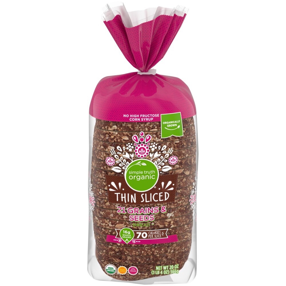 slide 1 of 2, Simple Truth Organic 21 Grains & Seeds Thin Sliced Bread, 20 oz