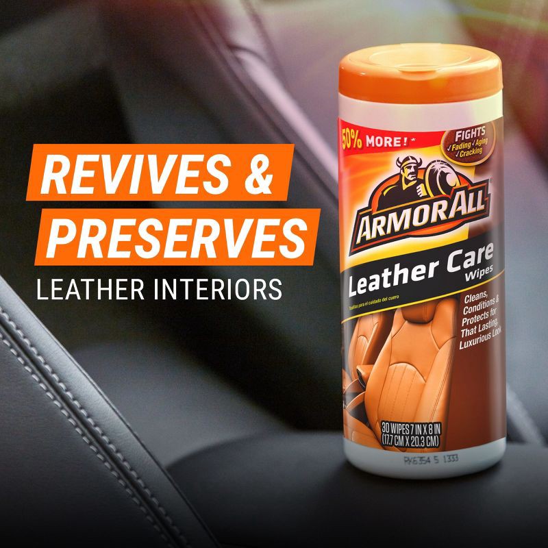 slide 3 of 8, Armor All 30ct Leather Care Wipes Automotive Protector, 30 ct