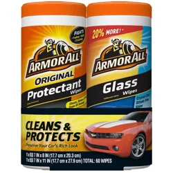 Armor All 2pk 30ct Original Protectant/Glass Wipes Automotive Protector: Car Cleaning Supplies, Non-Abrasive, UV Protection