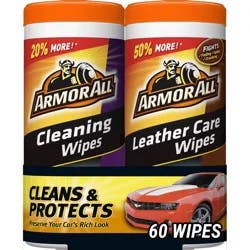 Armor All 2pk 30ct Cleaning/Leather Wipes Automotive Interior Cleaner: Car Cleaning Supplies, Non-Abrasive, Unscented