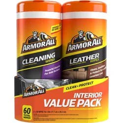 Armor All 2pk 30ct Cleaning/Leather Wipes Automotive Interior Cleaner: Car Cleaning Supplies, Non-Abrasive, Unscented