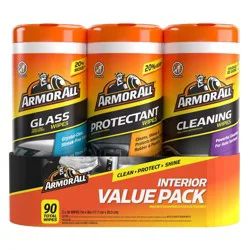 Armor All 3pk 30ct Triple Pack Protectant/Cleaning/Glass Wipes Automotive Interior Cleaner: Car Cleaning Supplies, UV Protection, Non-Abrasive