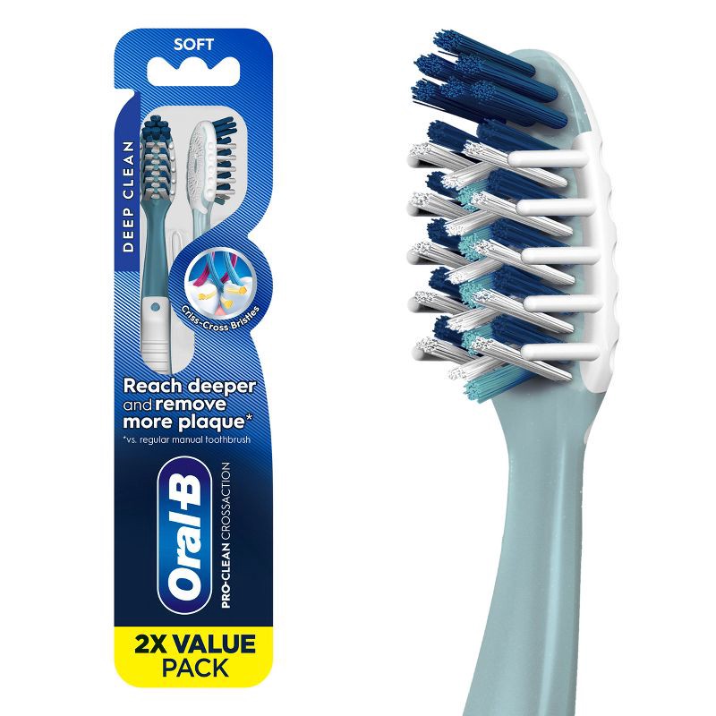 slide 1 of 11, Oral-B CrossAction All In One Toothbrushes, Deep Plaque Removal, Soft - 2ct, 2 ct