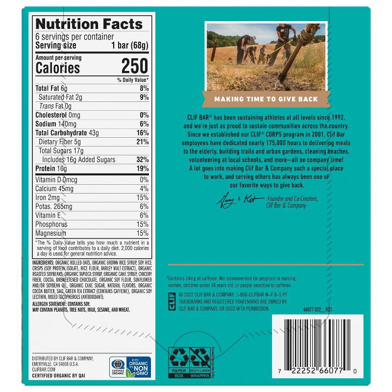 slide 5 of 7, CLIF Bar Cool Mint Chocolate Energy Bars - 6ct, 6 ct