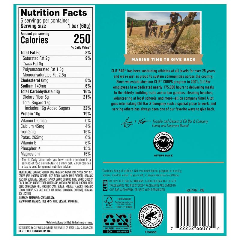 slide 7 of 7, CLIF Bar Cool Mint Chocolate Energy Bars - 6ct, 6 ct