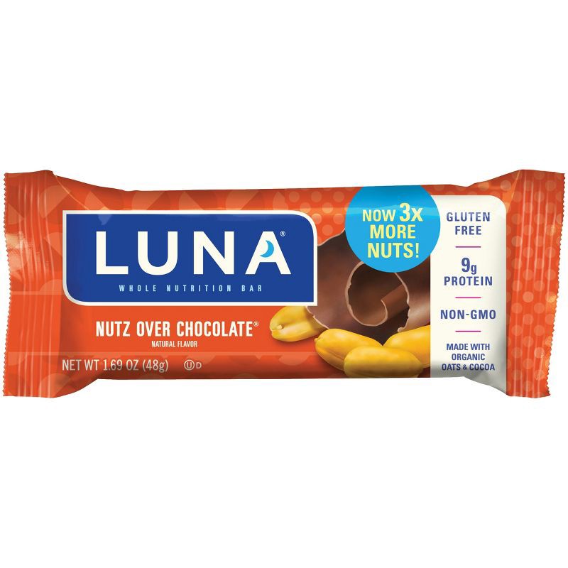 slide 2 of 6, LUNA Bar Nutz Over Chocolate Granola Bar Made with Organic Oats - 9g Protein - 10.14oz/6pk, 9 gram, 10.14 oz, 6 ct