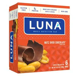 LUNA Bar Nutz Over Chocolate Granola Bar Made with Organic Oats - 9g Protein - 10.14oz/6pk