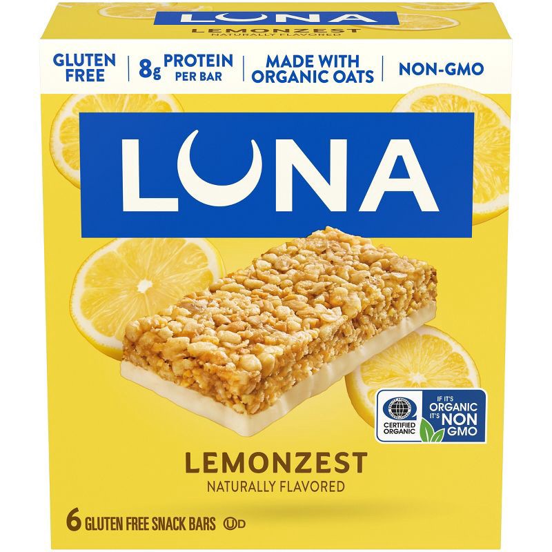 slide 1 of 6, LUNA Bar Lemon Zest Granola Bar Made with Organic Oats - 8g Protein - 10.14oz/6pk, 8 gram, 10.14 oz, 6 ct