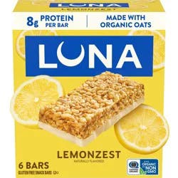 LUNA Bar Lemon Zest Granola Bar Made with Organic Oats - 8g Protein - 10.14oz/6pk
