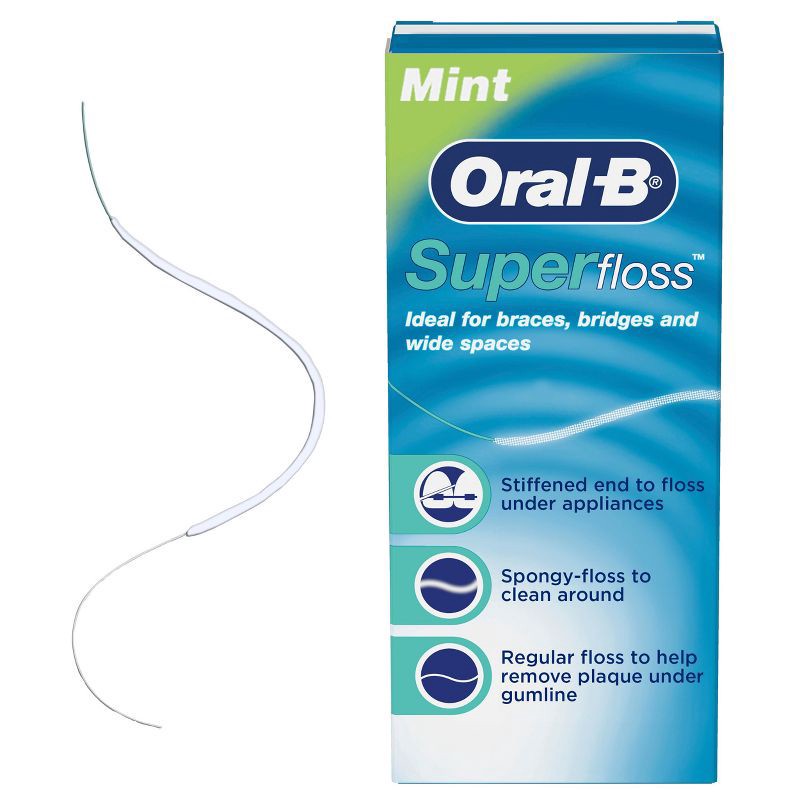 slide 2 of 9, Oral-B Mint Super Floss Pre-Cut Strands - 50ct, 50 ct