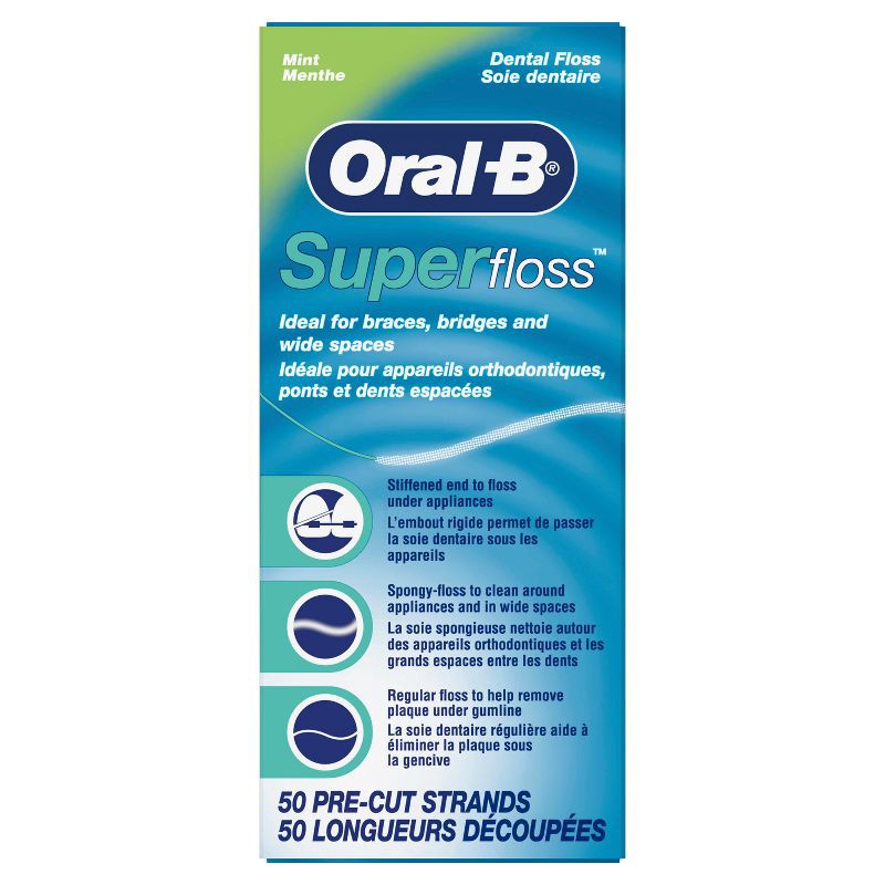 slide 9 of 9, Oral-B Mint Super Floss Pre-Cut Strands - 50ct, 50 ct