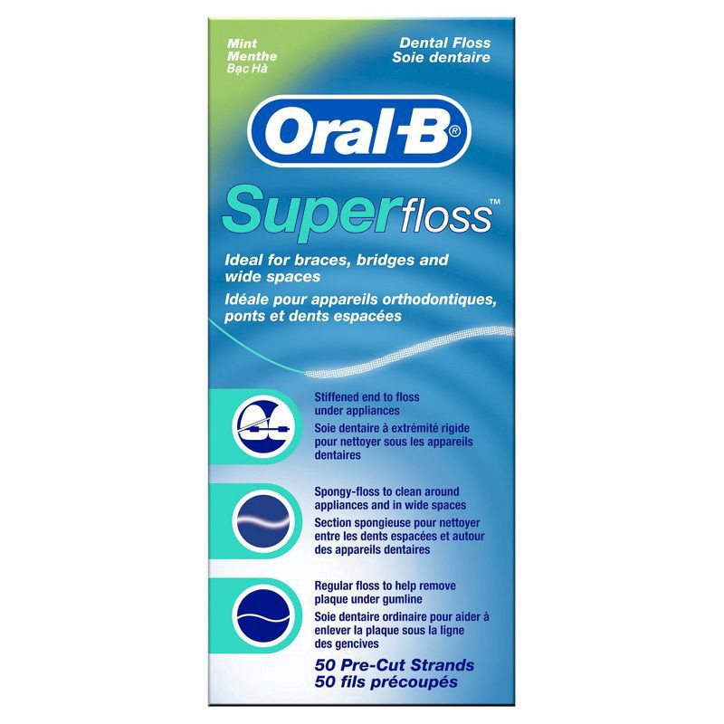 slide 1 of 10, Oral-B Mint Super Floss Pre-Cut Strands - 50ct, 50 ct