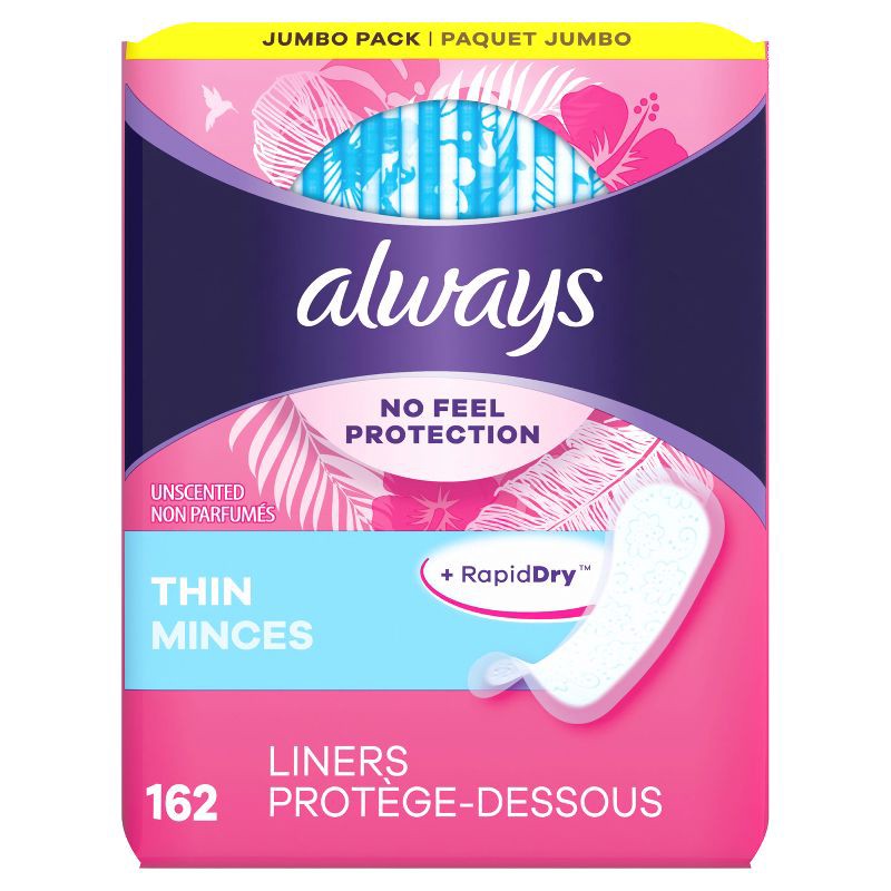 slide 7 of 8, Always Dailies Thin Unscented Panty Liners - Regular - 162ct, 162 ct