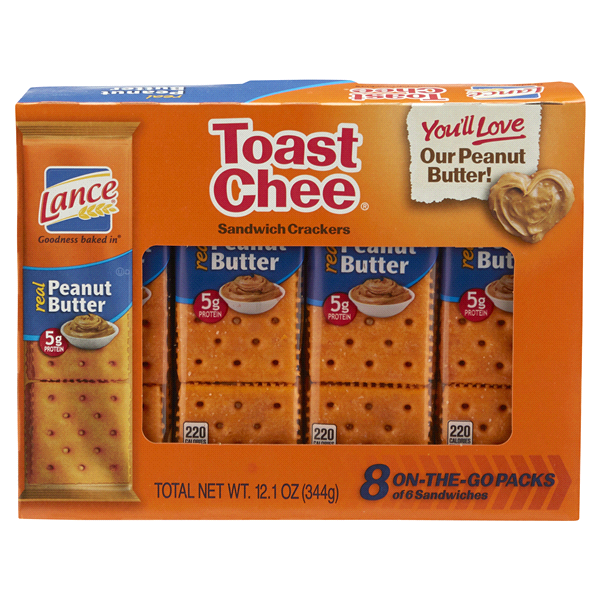 slide 1 of 6, Toast Chee Real Peanut Butter Crackers, 12 oz
