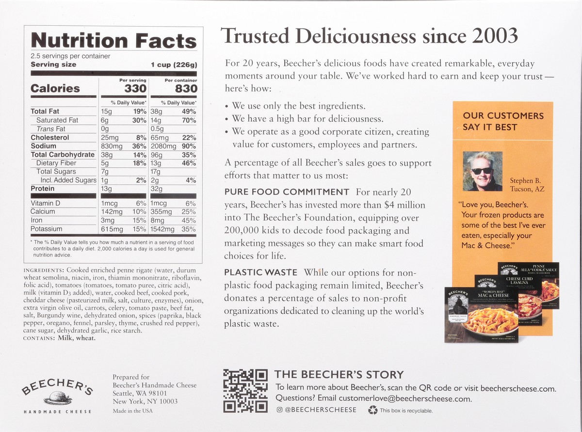 slide 11 of 13, Beecher's Bolognese Pasta 20 oz, 20 oz
