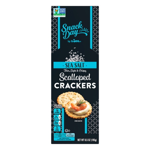 slide 1 of 1, Lidl Preferred Selection Snack Day scalloped crackers, sea salt, 6.5 oz