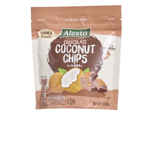 slide 1 of 1, Alesto coconut chips, chocolate, 3 oz