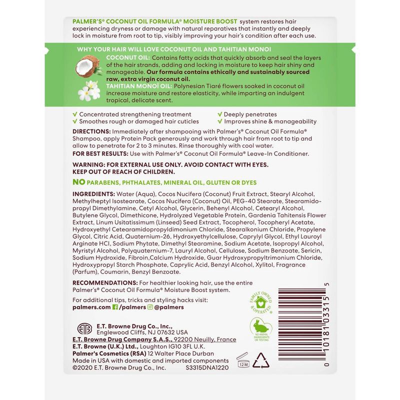 slide 2 of 4, Palmer's Palmers Coconut Oil Formula Moisture Boost Protein Pack - 2.1oz, 2.1 oz