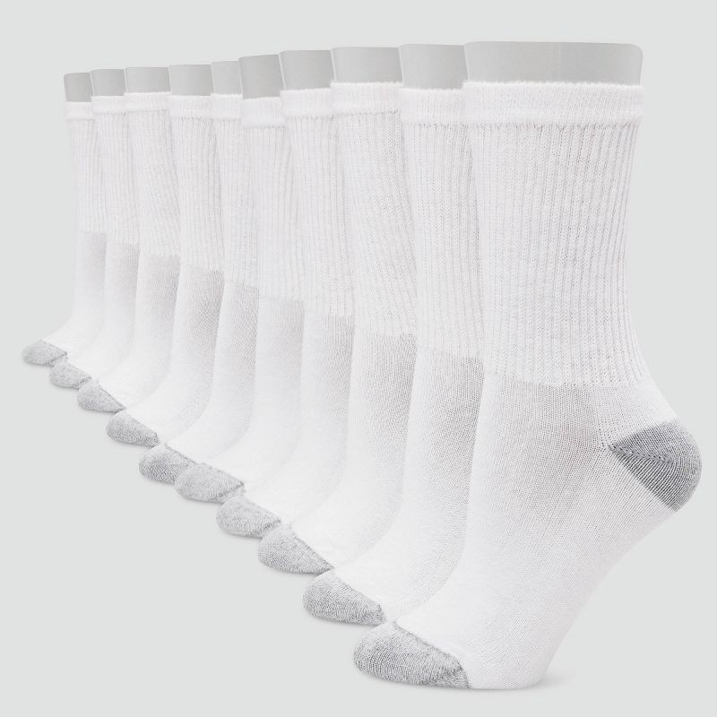 Hanes Women's 10pk Cushioned Crew Athletic Socks - White 5-9