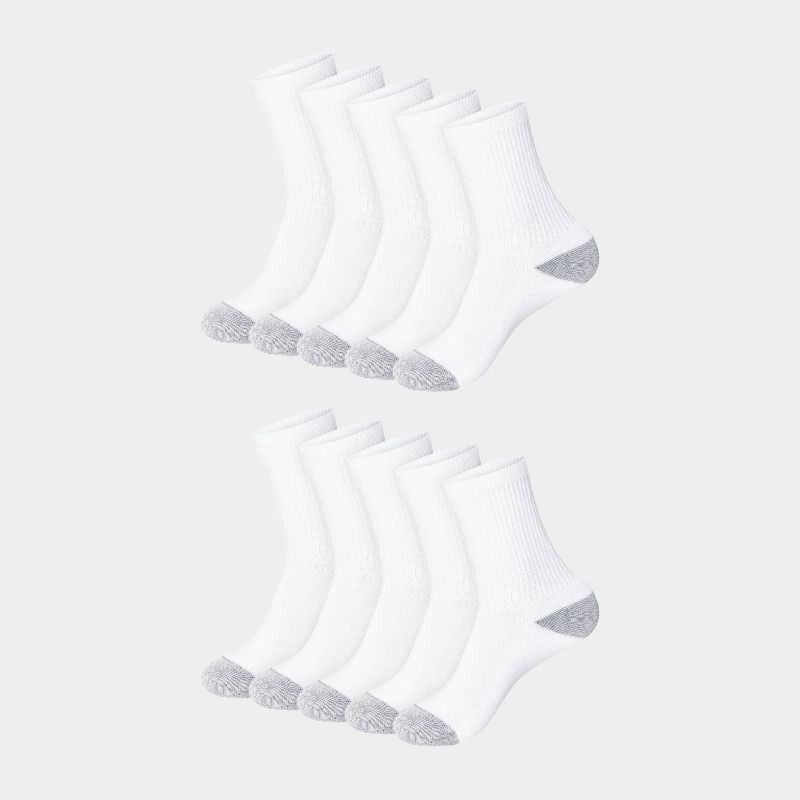 slide 1 of 1, Hanes Women's 10pk Cushioned Crew Socks - White 5-9: Polyester, Cotton, Nylon, Spandex, Reinforced Heel & Toe, 10 ct