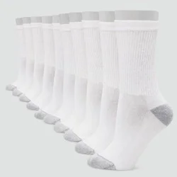 Hanes Women's 10pk Cushioned Crew Socks - White 5-9: Polyester, Cotton, Nylon, Spandex, Reinforced Heel & Toe