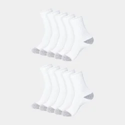 Hanes Women's 10pk Cushioned Crew Socks - White 5-9: Polyester, Cotton, Nylon, Spandex, Reinforced Heel & Toe