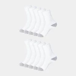 Hanes Women's 10pk Cushioned Crew Socks - White 5-9: Polyester, Cotton, Nylon, Spandex, Reinforced Heel & Toe