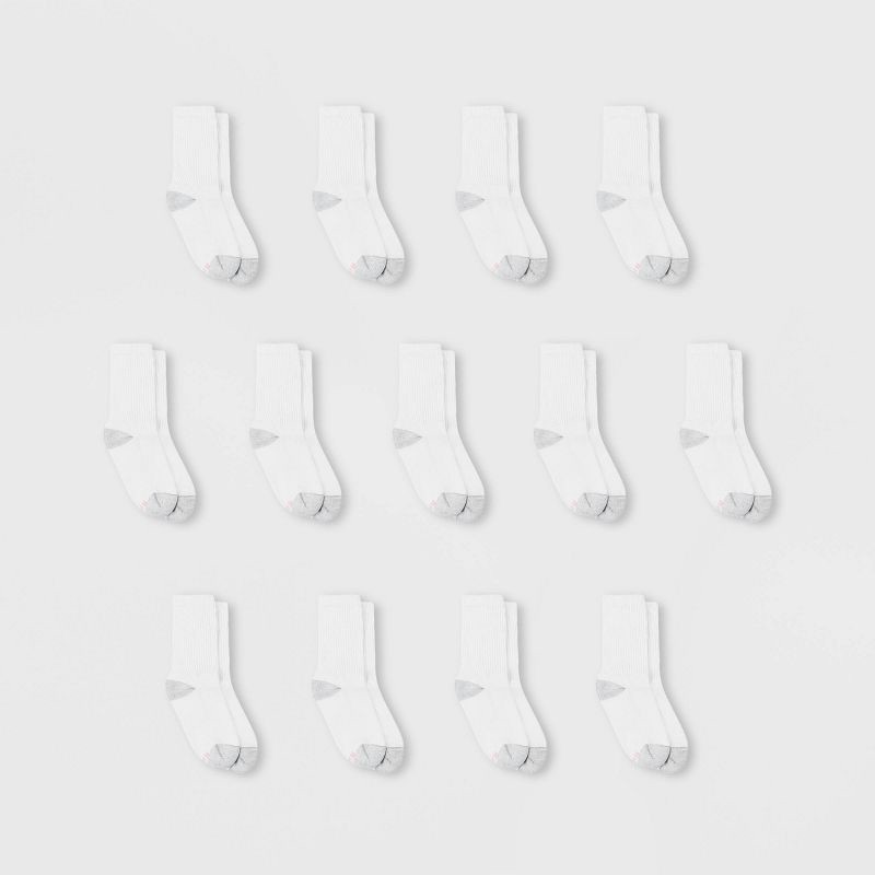 slide 2 of 3, Hanes Women's Extended Size Cushioned 10pk Crew Socks - White 8-12: Midweight Knit, Reinforced Heel & Toe, Stretch Fabric, 10 ct