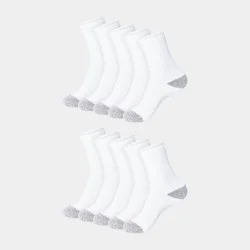 Hanes Women's Extended Size Cushioned 10pk Crew Socks - White 8-12: Midweight Knit, Reinforced Heel & Toe, Stretch Fabric