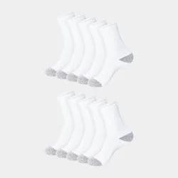 Hanes Women's Extended Size Cushioned 10pk Crew Socks - White 8-12: Midweight Knit, Reinforced Heel & Toe, Stretch Fabric