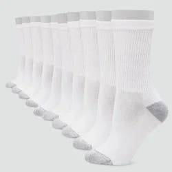 Hanes Women's Extended Size Cushioned 10pk Crew Socks - White 8-12: Midweight Knit, Reinforced Heel & Toe, Stretch Fabric
