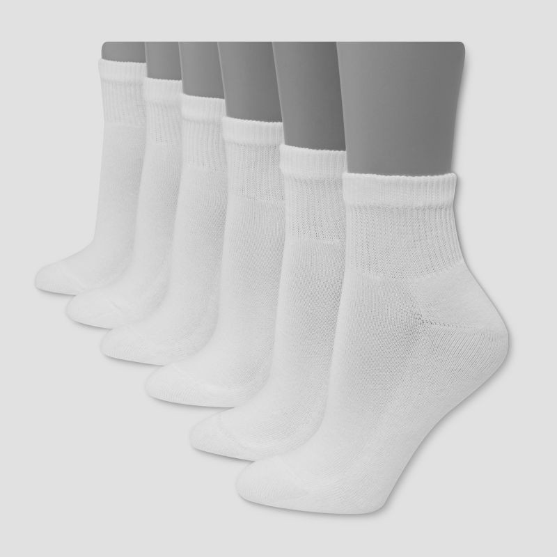 slide 1 of 2, Hanes Premium 6 Pack Women's Cushioned Ankle Socks - White 8-12, 6 ct