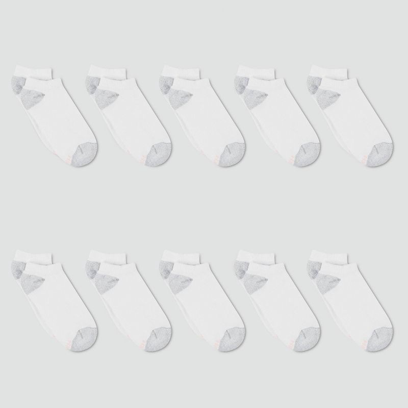 slide 2 of 3, Hanes Women's 10pk Cushioned No Show Socks - White 5-9: Midweight Knit, Reinforced Heel & Toe, Stretch Fabric, 10 ct