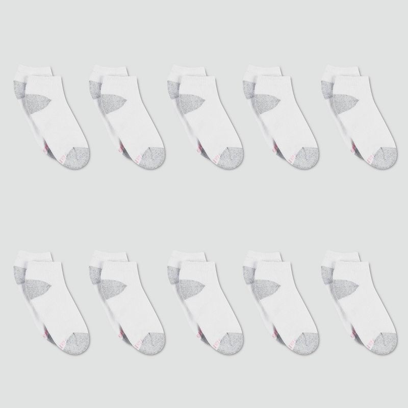 slide 2 of 3, Hanes Women's 10pk Cushioned Low Cut Socks - White 5-9: Knit, Reinforced Heel & Toe, 10 ct