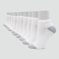 Hanes Women's 10pk Cushioned Low Cut Socks - White 5-9: Knit, Reinforced Heel & Toe