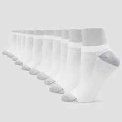 Hanes Women's Extended Size 10pk No Show Socks - White 8-12: Polyester Cotton Blend, Reinforced Heel & Toe, Knit