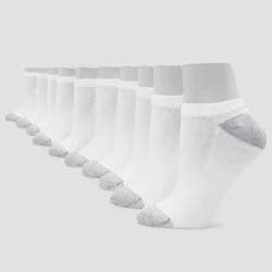 Hanes Women's Extended Size 10pk No Show Socks - White 8-12: Polyester Cotton Blend, Reinforced Heel & Toe, Knit