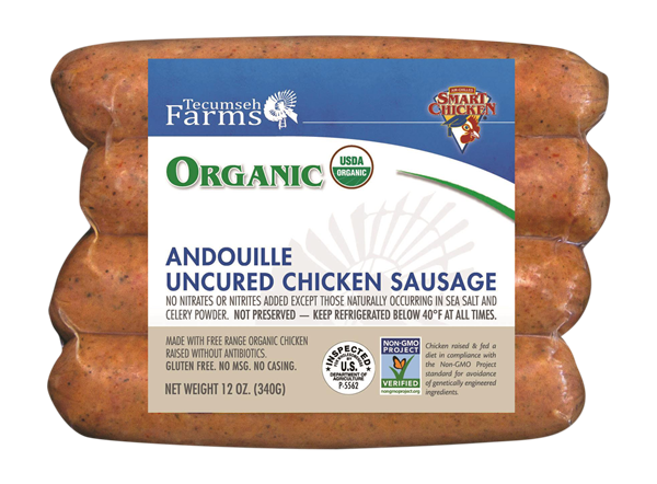 slide 1 of 2, Tecumseh Farms Organic Andouille Uncured Chicken Sausage, 12 oz