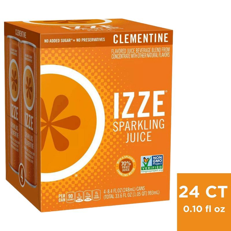 slide 1 of 1, IZZE Sparkling Clementine Beverage - 4pk/8.4 fl oz Cans, 4 ct; 8.4 fl oz