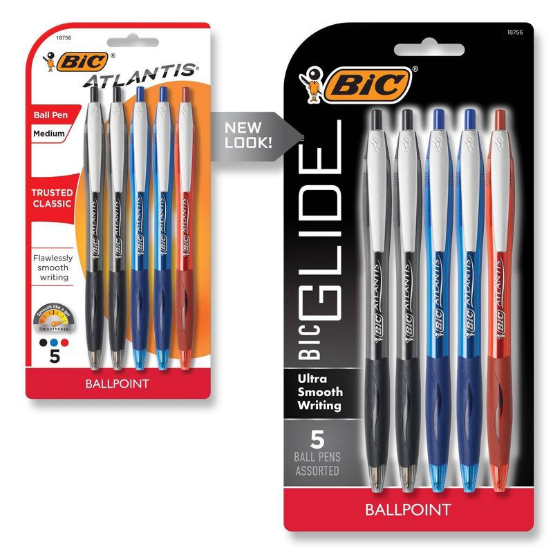 slide 1 of 8, BIC Retractable Ballpoint Pen, 5ct - Multicolor Ink, 5 ct