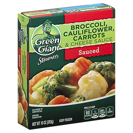 slide 1 of 1, Green Giant Steamers Broccoli Cauliflower Carrots & Cheese Sauce Sauced, 10 oz