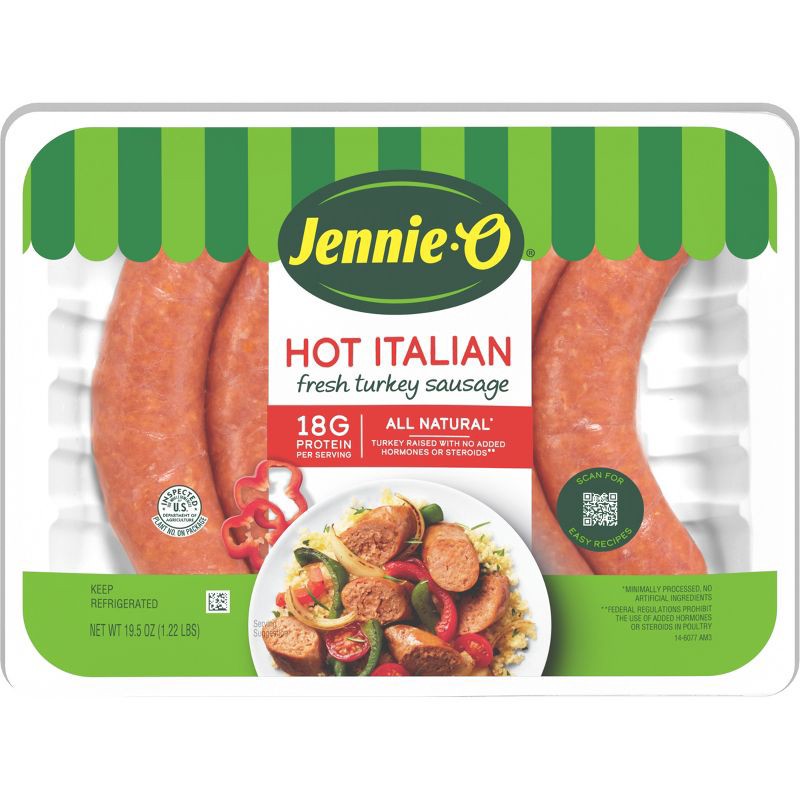 slide 7 of 10, Jennie-O All Natural Hot Italian Turkey Sausage - 19.5oz, 19.5 oz