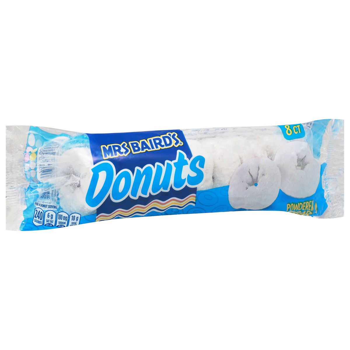 slide 13 of 14, Mrs. Baird's Powdered Sugar Donuts, 8 count, 4 oz (Snack Single), 8 ct