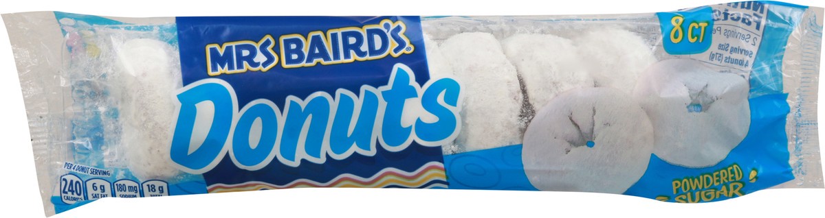 slide 1 of 14, Mrs. Baird's Powdered Sugar Donuts, 8 count, 4 oz (Snack Single), 8 ct