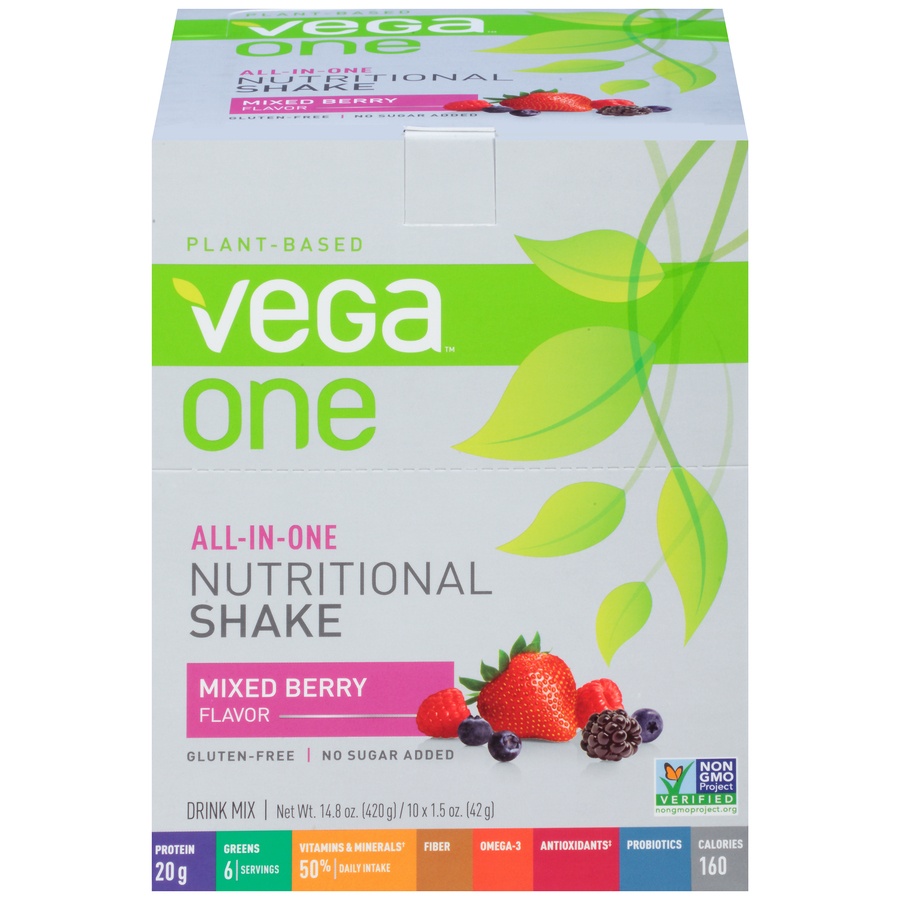 slide 1 of 1, Vega One Plant-Based Mixed Berry Flavor Nutritional Shake Drink Mix, 10 ct; 1.5 oz
