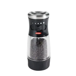 OXO Softworks Pepper Grinder: Black Refillable Spice Mill, Stainless Steel, Mess-Free Design, 5.65" Height