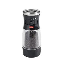 OXO Softworks Pepper Grinder: Black Refillable Spice Mill, Stainless Steel, Mess-Free Design, 5.65" Height