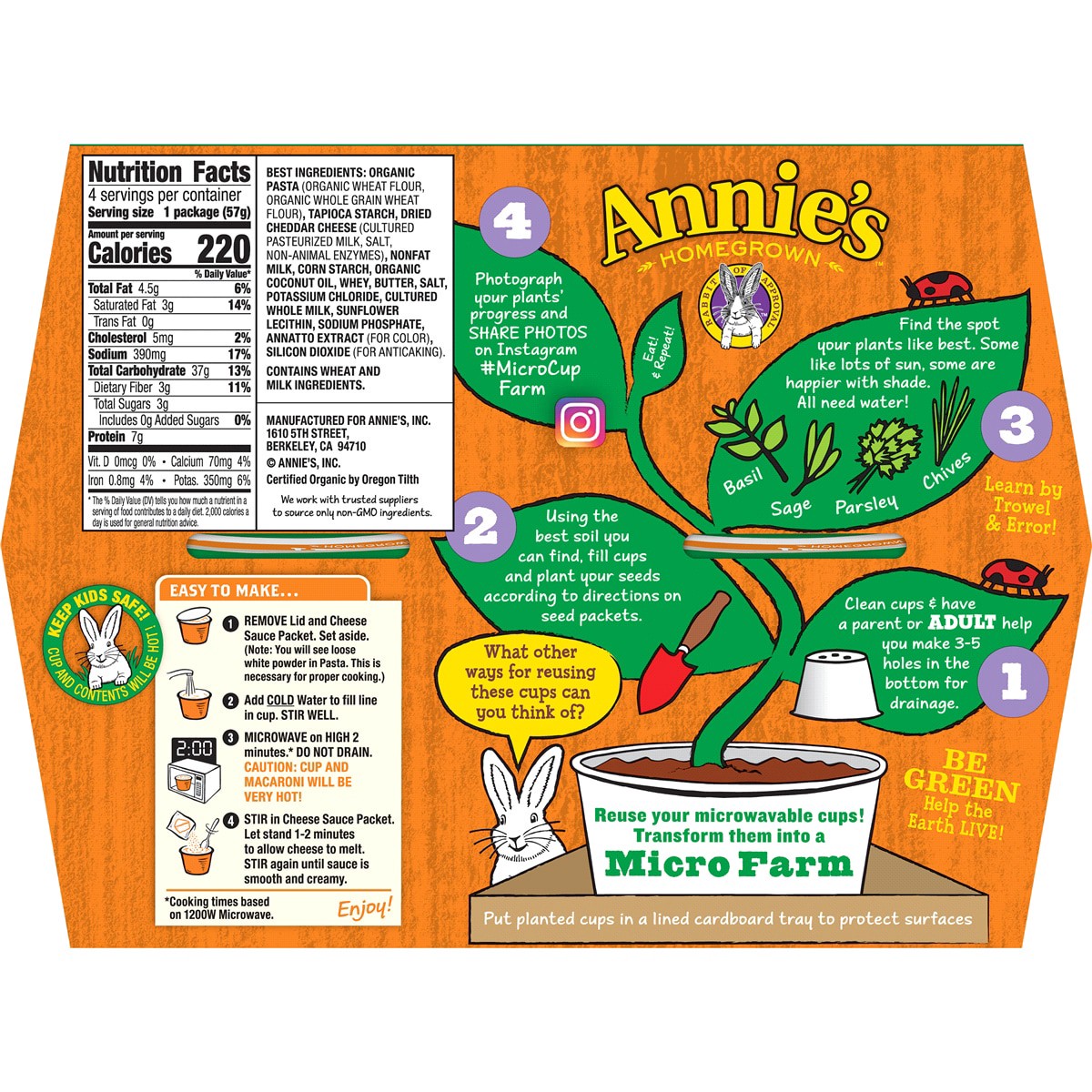 slide 2 of 2, Annie's Real Aged Cheddar Microwave Mac and Cheese with Organic Pasta, Made with Real Cheese, Dinner Side or Snacks, 4 Cups, 8.04 oz, 4 ct