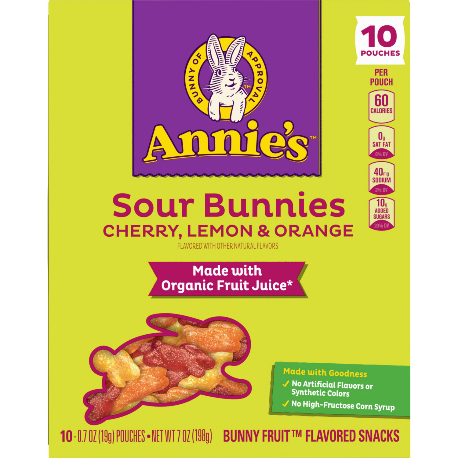 slide 2 of 6, Annie's Sour Bunnies Fruit Snacks - 7oz/10ct, 10 ct; 7 oz