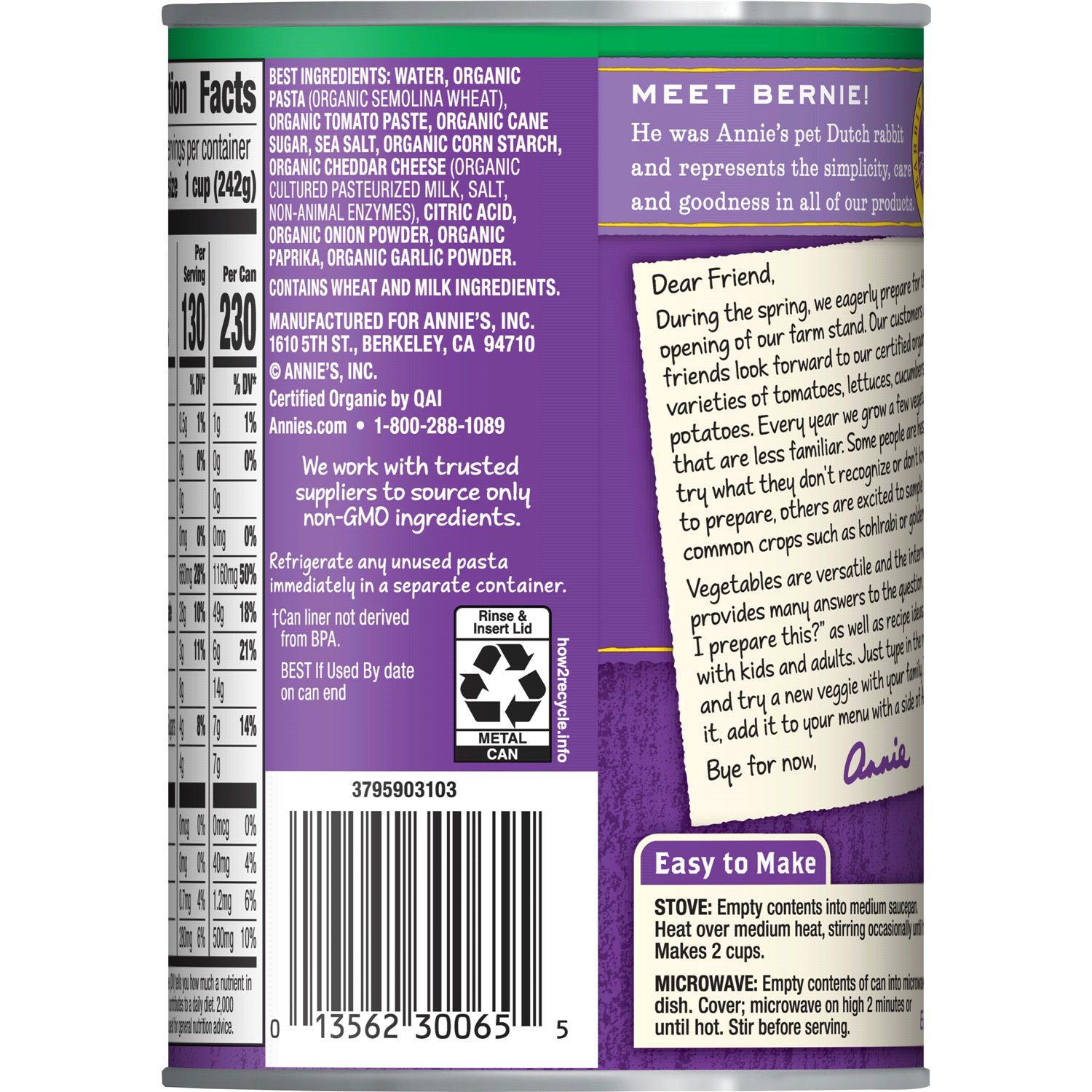 slide 3 of 3, Annie's Organic Bernie O's, Canned Pasta in Tomato and Cheese Sauce, 15 oz, 15 oz